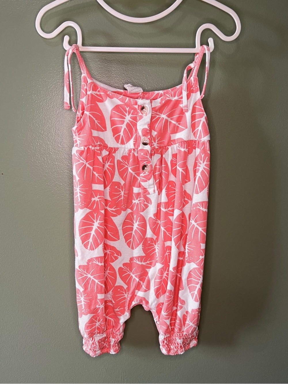 Kate Quinn Bamboo Tropical Leaf Pattern Jumpsuit Romper Size 6-12 Months